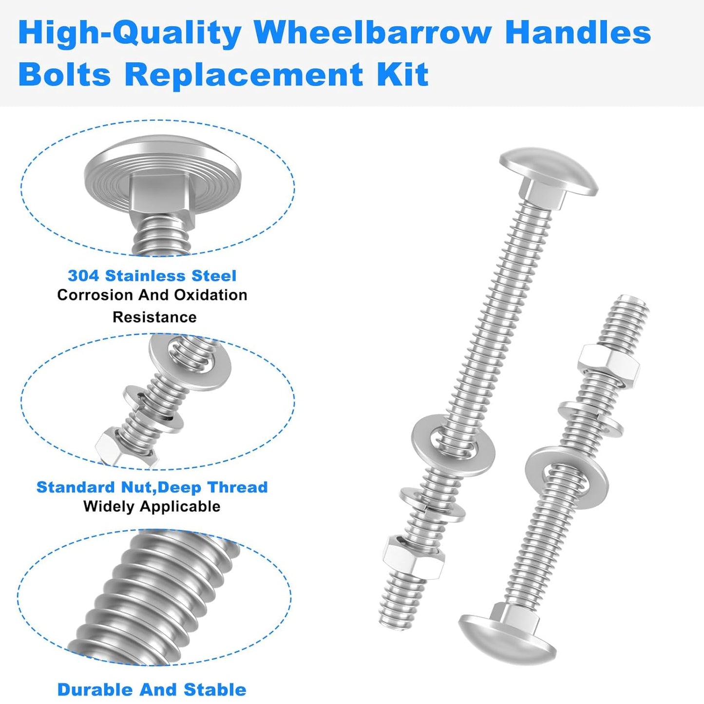 Wheelbarrow Handles Bolts Kit Replacement Wheelbarrow Rebuild 5/16 Stainless Carriage Nuts and Bolts Kit, Furniture Repair,Beds Sofa Table Chairs - 12 Pack