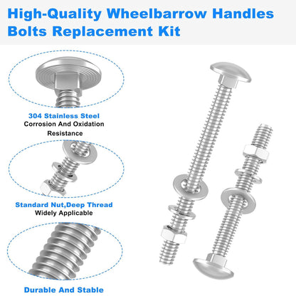 Wheelbarrow Handles Bolts Kit Replacement Wheelbarrow Rebuild 5/16 Stainless Carriage Nuts and Bolts Kit, Furniture Repair,Beds Sofa Table Chairs - 12 Pack