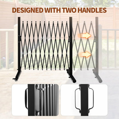 TECSPACE Aluminum Expandable Garden Fence, Portable Barricade Gate with Casters, Expansion Size 126×15.2×40.6 inches, Adjustable Retractable Fence Mobile Barricade Safety Barrier