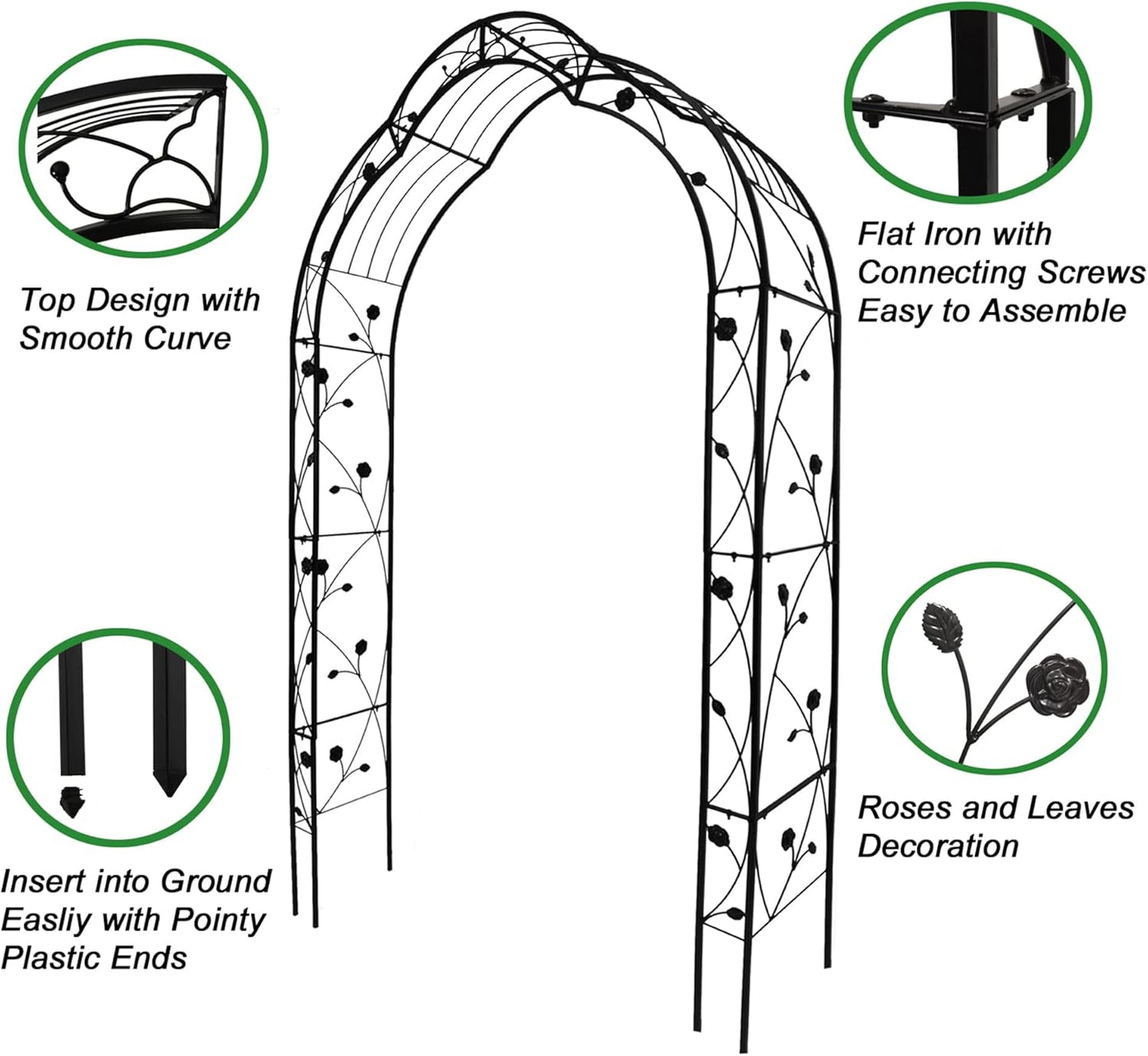 Metal Garden Arch, Garden Arch Trellis for Climbing Plants Outdoor, Garden Arbor for Weddings Party Events Decoration, Assemble Freely with 8 Styles, 59" L X 15" W X 98.4" H, Black