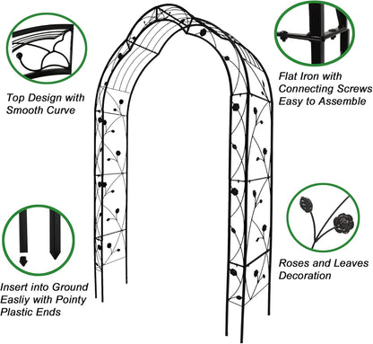 Metal Garden Arch, Garden Arch Trellis for Climbing Plants Outdoor, Garden Arbor for Weddings Party Events Decoration, Assemble Freely with 8 Styles, 59" L X 15" W X 98.4" H, Black