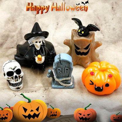 Halloween Miniature Figurines - 18Pcs Resin Pumpkin Ghost Tombstones Ornaments Halloween Garden Accessories Miniature Figurine Decorations for Outdoor Statues Home Village Bonsai Crafts Decor