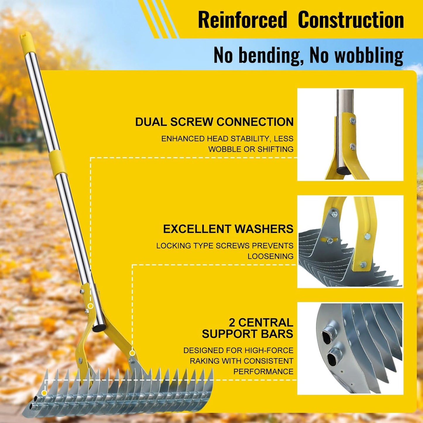 2 in 1 Rake: Stainless Steel Garden Rake for Leaves,Thatch,55” Heavy Duty 19 Tines Lawn Manual Dethatcher with Adjustable Head,Thatching Rakes for Lawn Yard Grass, Debris Removal, Soil Loosening