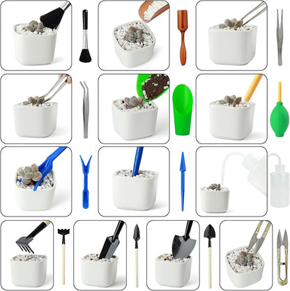 Succulent Tools Kit with Organizer Bag- 13Pcs Indoor Gardening Tools |Mini Succulent Hand Tools with Tote, Succulent Transplanting Supplies, Present for Gardeners Plant Care (Honeysuck)