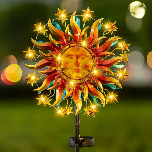 Solar Wind Spinner Metal Sun Decor, Wind Sculptures & Spinners 60.3 in Garden Kinetic Art with