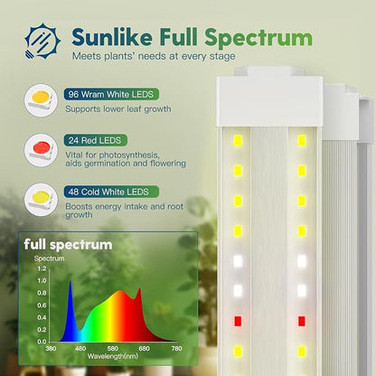 FREELICHT 4 Pack 4FT LED Grow Light with Timer, 40W (250W Equivalent), Full Spectrum Grow Lights for Indoor Plants with 9/12/15H Timer, Linkable Plant Growing Lamp for Hydroponic Plants Seeding Veg
