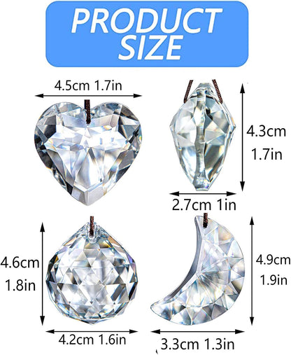 H&D HYALINE & DORA Clear Suncatcher Crystal Prism Ball Heart Moon Window Decor Ornament,Hanging Crystals Prisms for Car Garden,Pack of 3