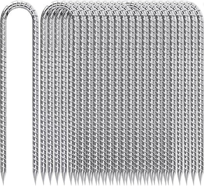 Rebar-Stakes-12-Inch-U-Shaped, Trampoline Stakes High Wind Ground Stakes Heavy Duty Galvanized Anti-Rust Metal Stakes Ground Anchors for Garden Dog Fence Chicken Coop Water Pipe 20pcs