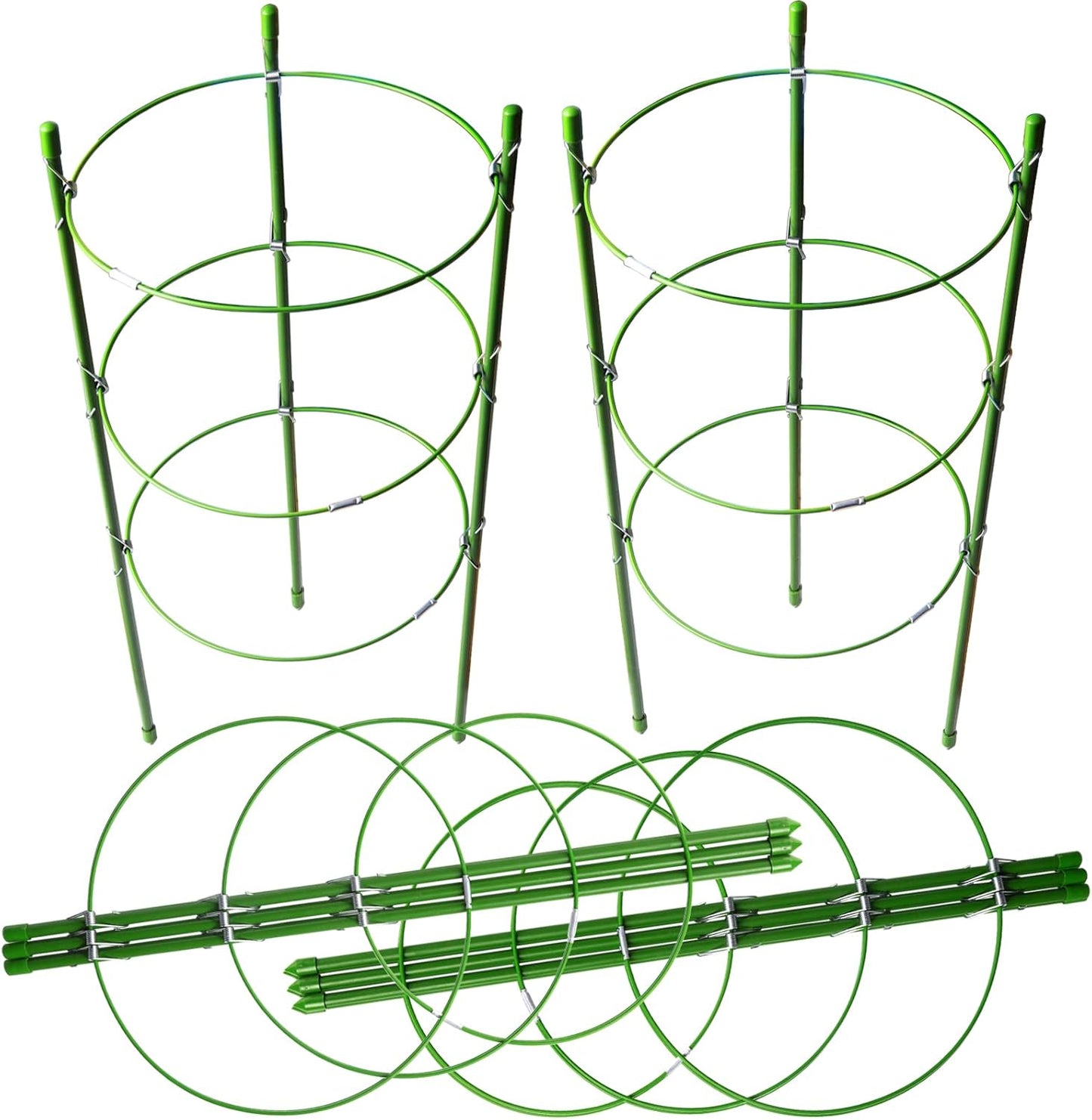 LEOBRO 4 PCS Plant Support Cages, Tomato Cages, Metal Garden Plant Support Ring, Plant Trellis, Plant Stakes for Tomato, Climbing Plant, Flower, Seedlings, 17.7" High, 7.1"/7.87"/8.66" Inner Diameter