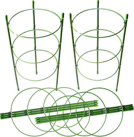 LEOBRO 4 PCS Plant Support Cages, Tomato Cages, Metal Garden Plant Support Ring, Plant Trellis, Plant Stakes for Tomato, Climbing Plant, Flower, Seedlings, 17.7" High, 7.1"/7.87"/8.66" Inner Diameter