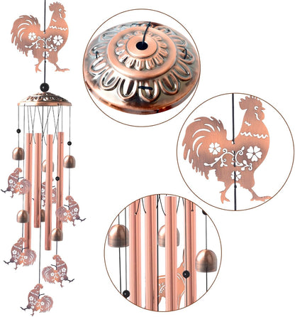 Outside Brass Rooster Wind Chimes – Handcrafted with Deep Melodic Tone, Christmas/Birthday Decor for Garden & Patio Lovers, Unique Housewarming Present for Outdoor Spaces