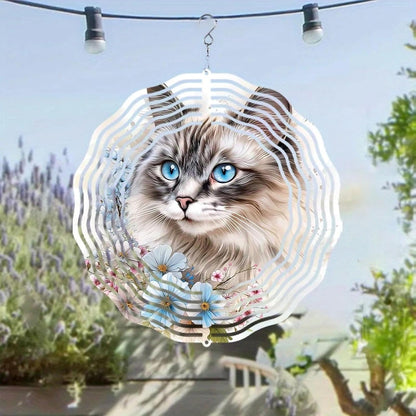 10 Inch Cat Wind Spinner, 3D Stainless Steel Hanging Kinetic Wind Sculpture Gifts for Garden Decor Yard Art Indoor Outdoor Window Porch Front Door Decoration