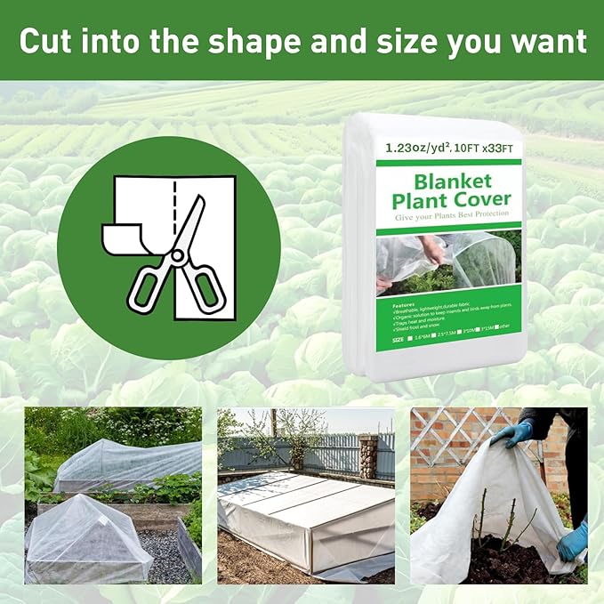 2 Pack Plant Covers Freeze Protection,10ft x 33ft Frost Cloth Plant Cover Blanket for Outdoor Plants Winter or Floating Row Covers Freeze Protection Garden Covers for Vegetables Raised Beds Insect