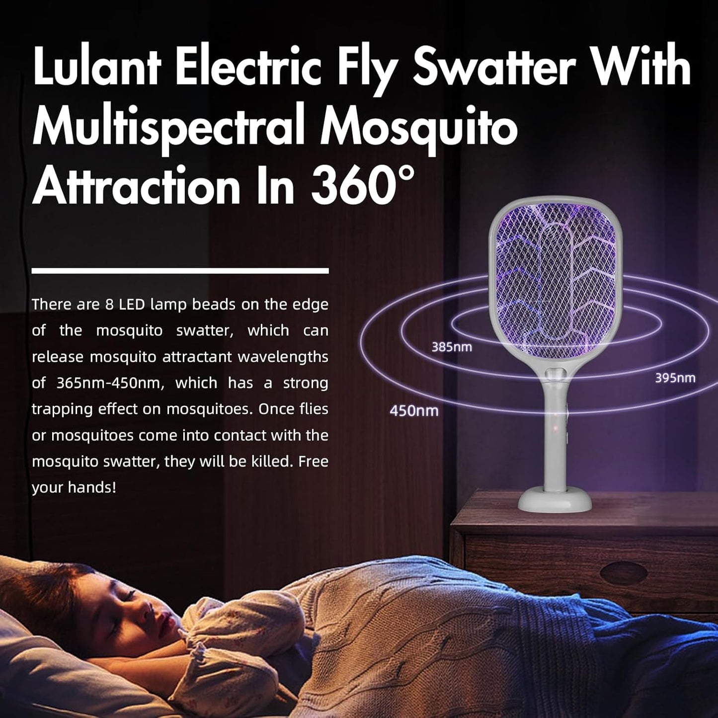 Lulant Electric Fly Swatter Racket,3000V Bug Zapper Racket,1800mA Battery Rechargeable Mosquito Killer, Type-C Rechargeable Base, Three-Layer Protective Safety Mesh for Indoor and Outdoor (2Pack)