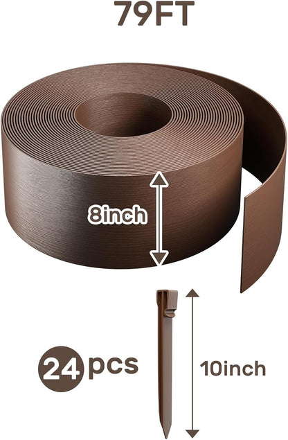 AGTEK 78FT Plastic Landscape Edging Coil Kit, 8 inch High Terrace Board Garden Edging Border with 24 Stakes