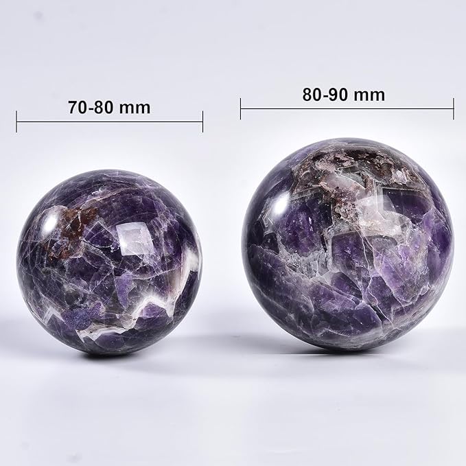 JIC Gem 2.7-3.1 inch(70-80mm) Large Chevron Amethyst Crystal Ball Healing Crystals Sphere with Wooden Stand Meditation Home Decor