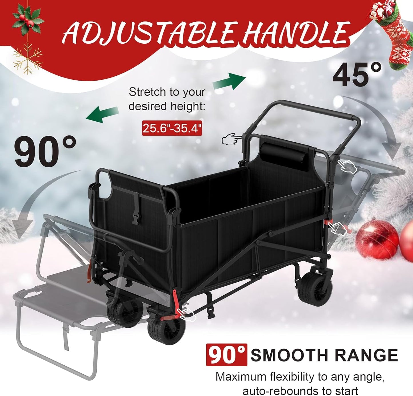 LEVELEVE Heavy Duty Folding Wagon - 2-in-1 Collapsible Cart, 650lb Capacity, All-Terrain Wheels w/Brakes & Side Pockets (Black)