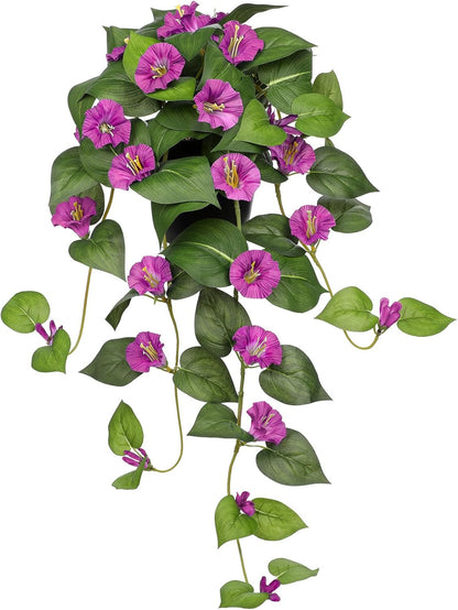 Briful Artificial Hanging Flowers in Pot 25.6" Faux Silk Morning Glory Flower Vine with Cascading Greenery Fake Hanging Plants for Home Office Bathroom Table Shelf Decor(Pink)