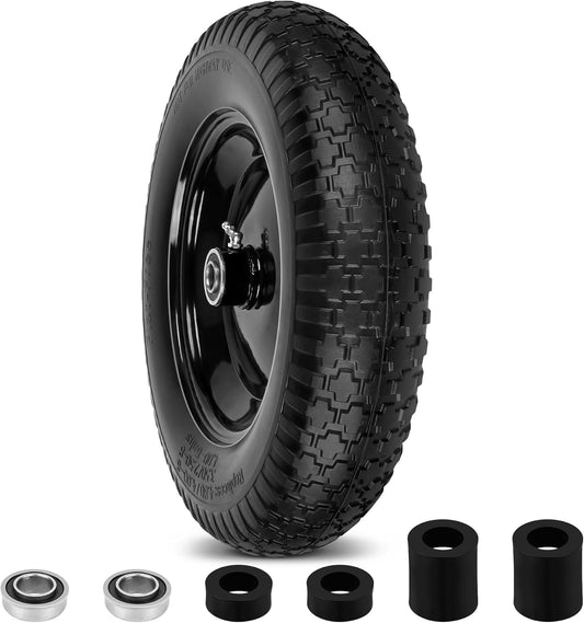 4.80/4.00-8" Flat Free Wheelbarrow Tire and Wheel, 14.5" Universal Fit Solid Tire with 5/8" or 3/4"