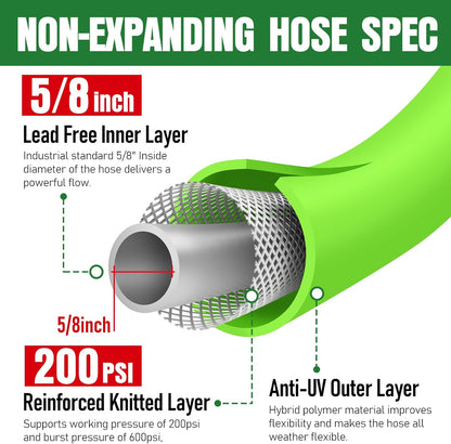 Garden Hose 75 ft x 5/8", NON-EXPANDING Flexible Water Hose, Kink Resistant Lightweight Hybrid Hose, Leakproof Yard Hose with Male to Female Fittings