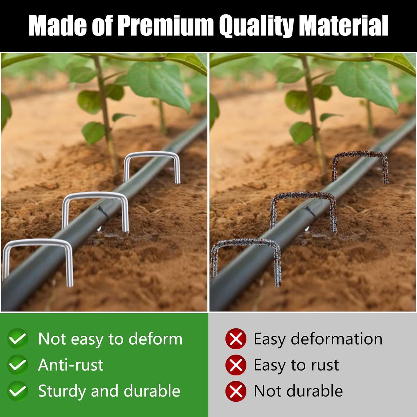 FEED GARDEN 10 Inch 50 Pack Galvanized Landscape Staples 11 Gauge Anti-Rust Garden Stakes Landscaping Fabric SOD Pins Yard Stakes for Weed Barrier Fabric