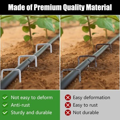 FEED GARDEN 10 Inch 50 Pack Galvanized Landscape Staples 11 Gauge Anti-Rust Garden Stakes Landscaping Fabric SOD Pins Yard Stakes for Weed Barrier Fabric