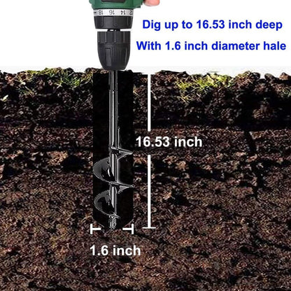Garden Auger Post Hole Digger 1.6 x 16.5 in Long Handle Bulb Planter Tool Solid Shaft Extend Spiral Planting Auger Drill Bit for Planting Bulbs Seedlings，Digging Holes Deep Cultivating