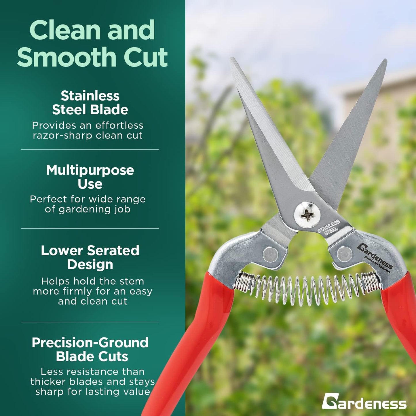 Gardeness 12PCS Pruning Shear Straight Pruning Snip with Stainless Steel Serrated Blade, Adjustable Joint Screw Micro Tip Garden Scissor for Arranging, Trimming, Harvesting Fruit, Vegetables