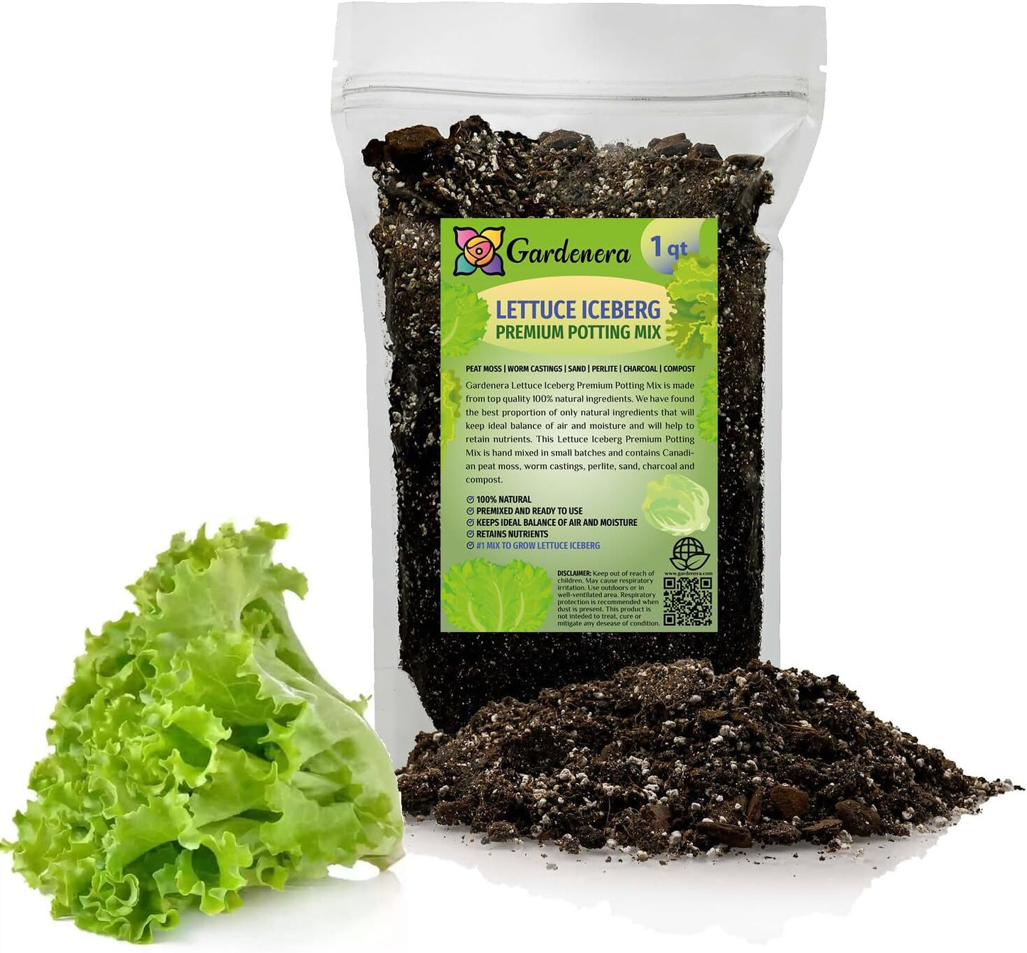 Gardenera Premium Potting Soil Blend for Lettuce Iceberg - The Ultimate Mix for Healthy, Vibrant, and Crisp Lettuce - 1 Quart