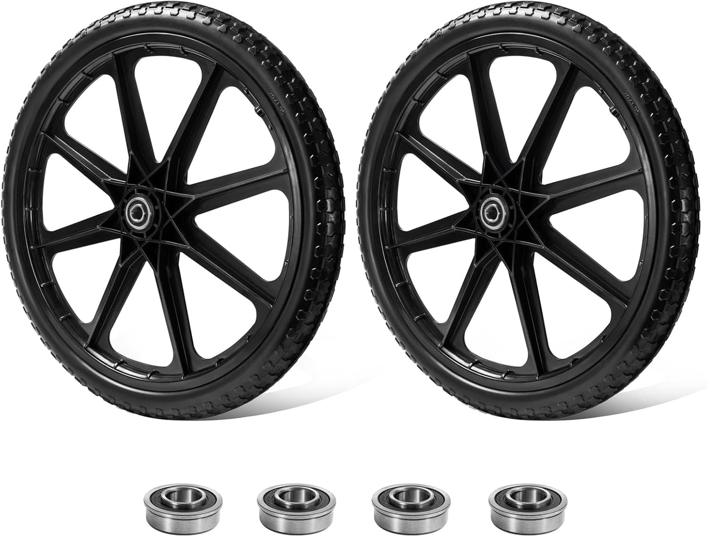 Parts Camp 20" Flat Free Tire Cart Wheels Replacement Rubbermaid Wheelbarrow Wheels Garden Cart Replacement Wheel With 5/8" 3/4" Bearing For Utility Carts/Lawn Cart/Wheelbarrow 2PACK