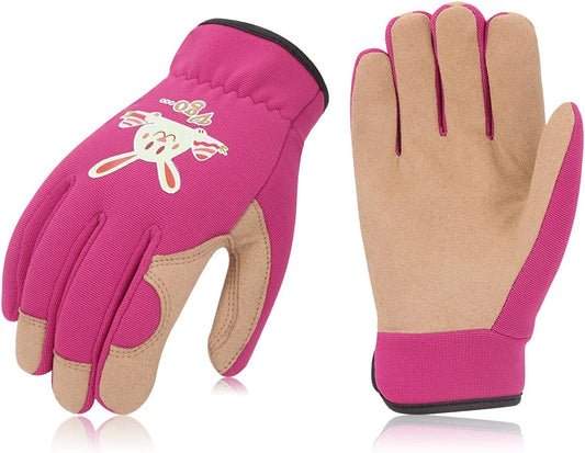 Vgo... 1-Pair Age 5-6 Kids Gardening Gloves,Children Yard Work Gloves,Soft Safety Outdoor Playing Gloves (Size M,Purple Rabbit, KID-SL7362)
