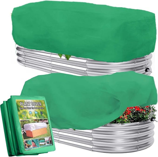 2 Pack Plant Covers Freeze Protection for Raised Beds Rectangular Planter Frost Fabric with Drawstring 2.82oz/yd² Reusable Raised Beds Frost Cloth for Winter Outdoor Plants (Green,for Cover a 4x2x1ft)