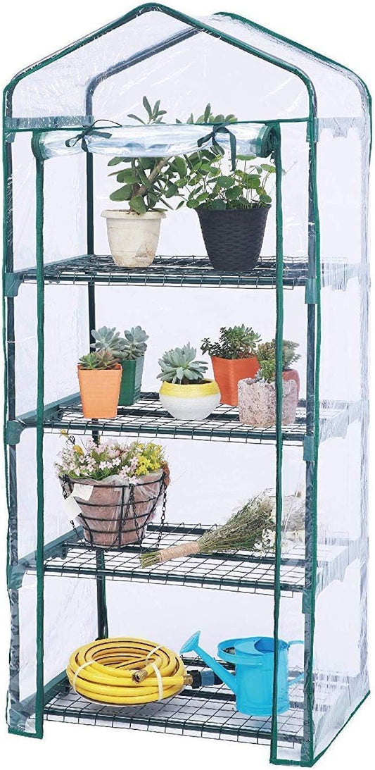 Worth Garden 4 Tier Mini Greenhouse - 63'' H x 27'' L x 19'' W - Sturdy Portable Gardening Shelves with PVC Cover - Small Green House Use in Indoor & Outdoor for Plants Flowers