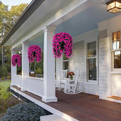 Artificial Fake Hanging Flowers Plants for Outdoor Outside Decoration, 2PCS Faux Silk UV Resistant Look Real Fuchsia Morning Glory Trailing Vines for Home Planter Porch Patio