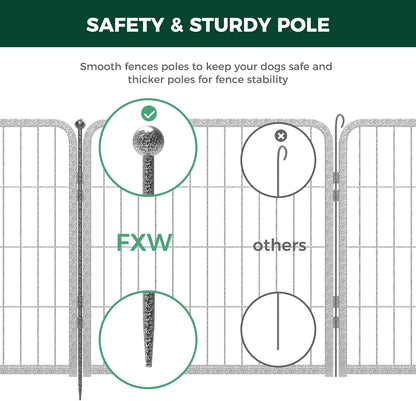 FXW Garden Fence Outdoor for The Yard – 24in(H) x 15.2ft(L) Heavy Duty Metal Animal Barrier for Dog and Rabbit, Decorative Dog Fence, 8 Panels, Silver