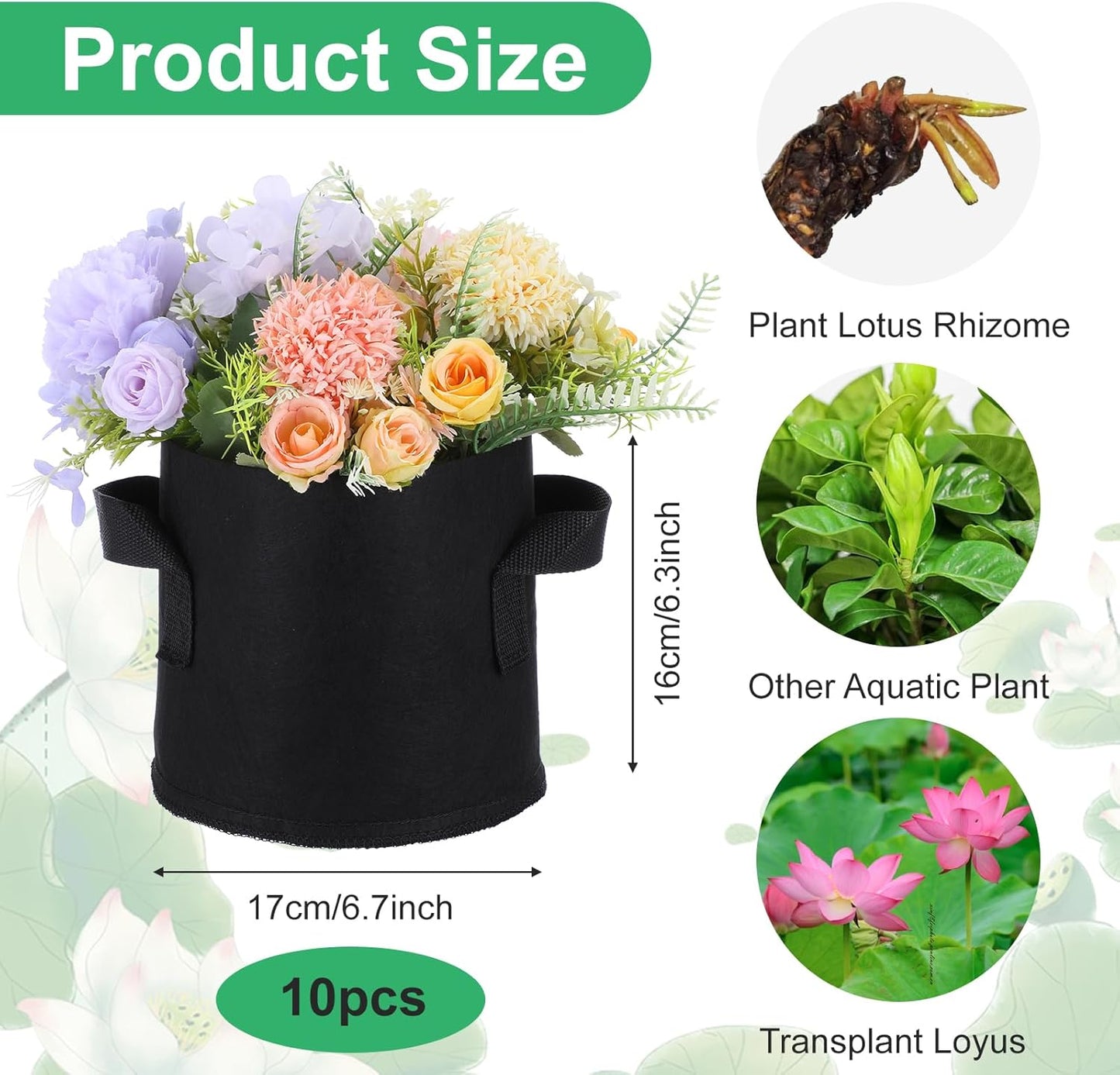 10 Pack Aquatic Plant Pots for Pond, Reusable Fabric Aquatic Plant Pots, Breathable Pond Plants Basket Grow Bags with Handles for Bog Plants, Water Lily, Lotus, Flower
