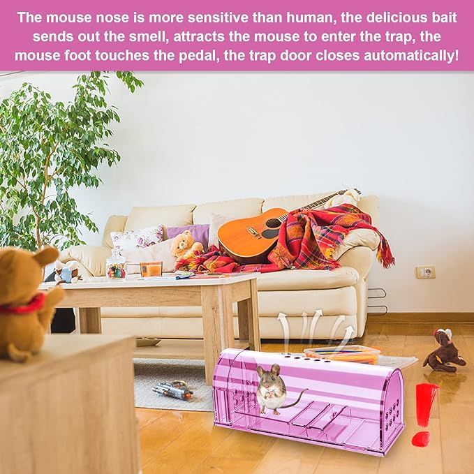 4 Pcs Humane Mouse Traps Indoor for Home, Live Mouse Trap, Reusable Mice Trap Catcher for House & Outdoors