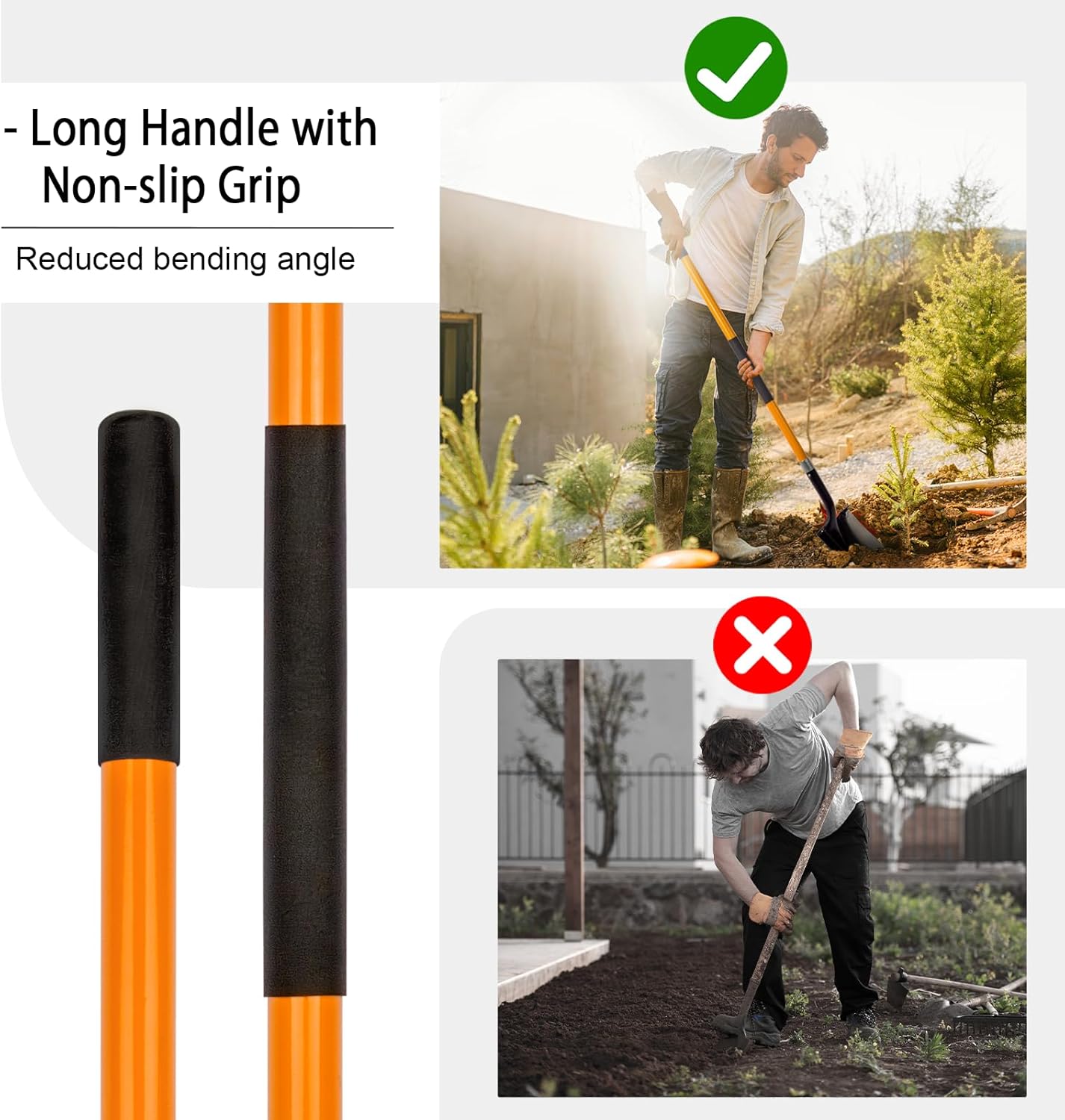 VNIMTI Heavy Duty Gardening Shovel, 56 Inch Round Blade with Fiberglass Handle (Orange)