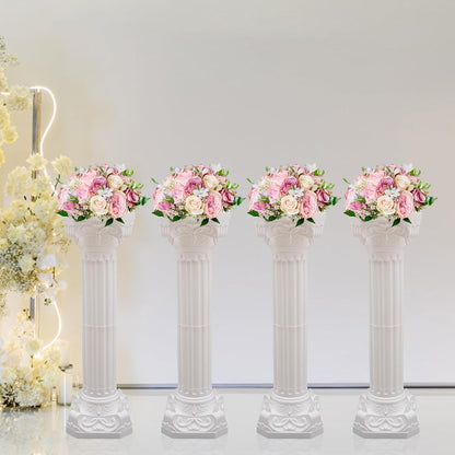 Roman Columns Wedding Column Stand Roman Pillar Plant Stand Plastic Greek Column Statue Pedestal Flower Pot Holder Decor Wedding Event Party Elegant Decorative Column (White, 4Pcs, 10.63x34.65 Inch)