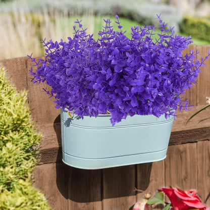 RECUTMS Artificial Plants Outdoor Artificial Ferns for Outdoors Purple Plants Outside Plastic Flowers for Outdoors Purple Outdoor Artificial Boxwood Fake Plants for Window Box(Pure Purple Eucalyptus)