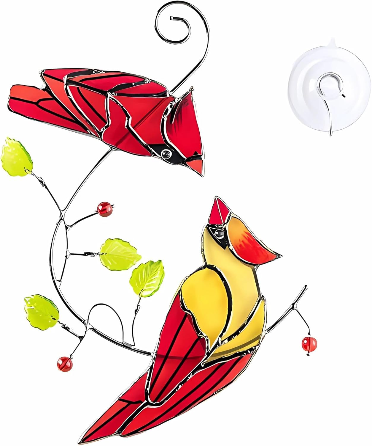 Duo Cardinal Bird Stained Glass Suncatchers for Windows Hanging, Decorative Glass Birds Ornament Window Suncatcher, Unique Bird Lover Gift for Mom, Grandma, Women, or Home Décor