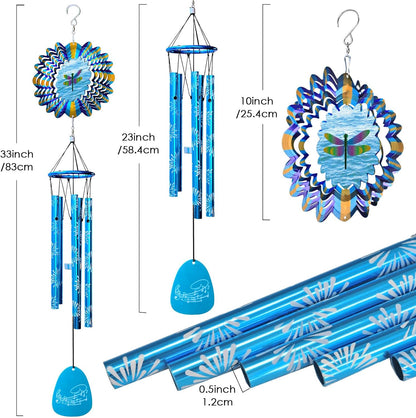 33" Memorial Wind Chimes Outdoor | Deep Tone with Animated Dragonfly Spinner, Rustproof Garden Decor for Patio/Lawn, Sympathy Gift for Mom/Dad/Unisex