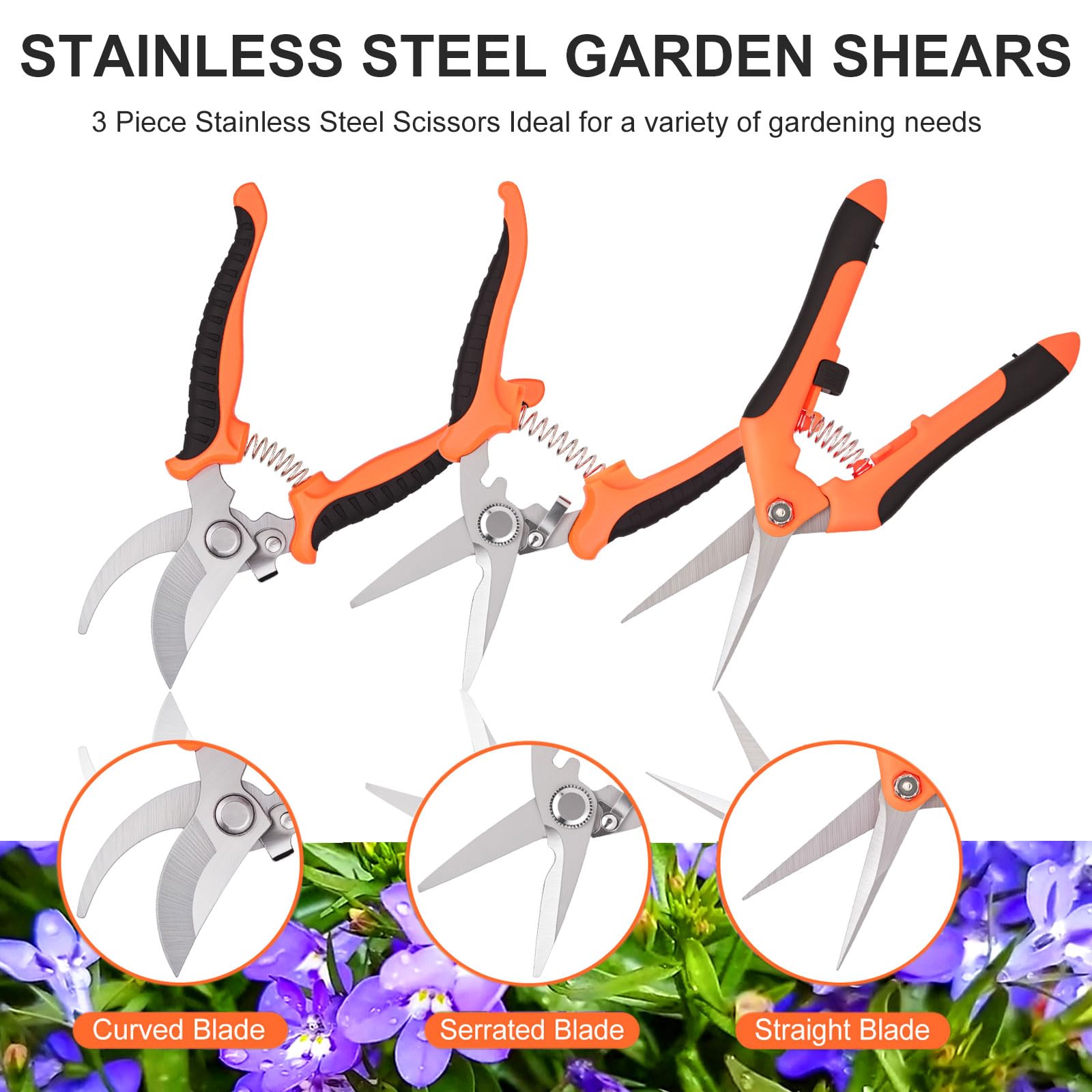ACHRWFQ 3 Pcs Garden Shears, Stainless Steel Gardening Scissors, Pruning Shears for Gardening
