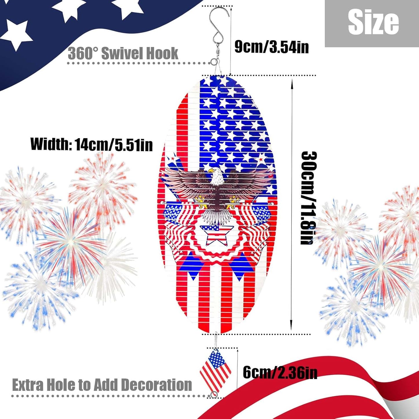 American Flag Eagle Patriotic Helix Metal Wind Spinners for Yard and Garden,12 Inch 3D Stainless Steel Hanging Kinetic Yard Art Wind Sculpture Independence Day Decor Outdoor Indoor