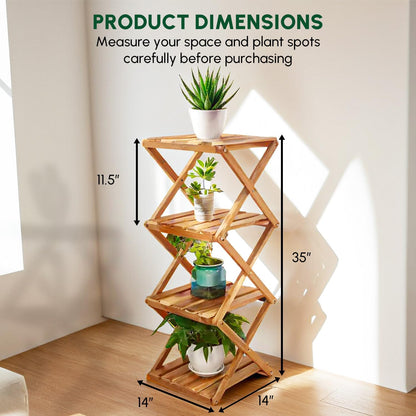 BEEFURNI Acacia Plant Stand Indoor Corner, Wooden Outdoor 4 Tier Corner Planter Stand, Foldable Shelf Display, Tall Plant Bench for Succulent, Easy Assembly, Window Decor, 1-year Manufacturer Warranty