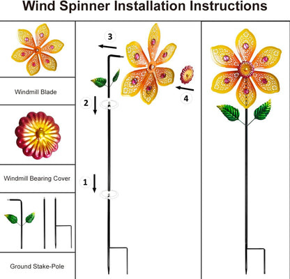 Garden Wind Spinners & Metal Wind Sculptures - Outdoor Windmill Decor with Vibrant Yellow, Yard Art for Patio Lawn Garden Ornament, Dynamic Wind Spinner Sculpture for Landscape Decor