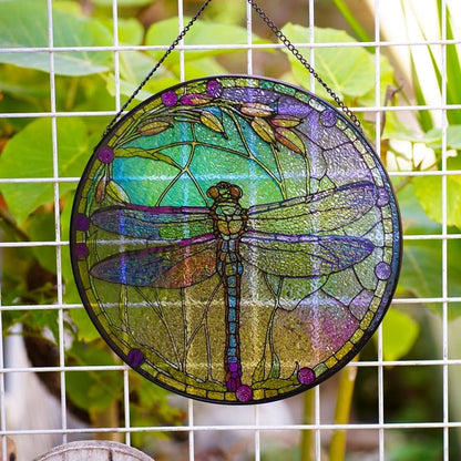 Butterfly Stained Glass Suncatcher,Stained Glass Decor with Metal Chain,Butterfly Suncatcher for Window Hanging (Dragonfly_C)