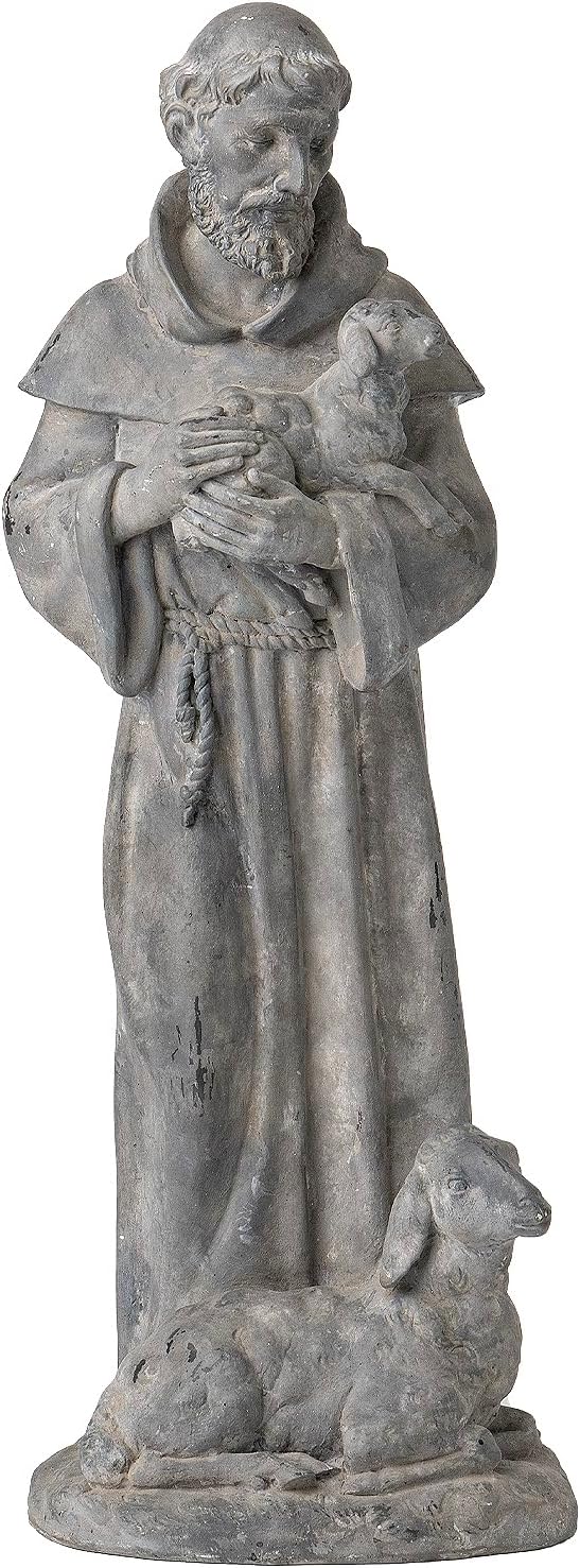 Newman House Studio Vintage St Francis Garden Statue - 15.2 Inch Resin Patron of Animal Figurine Saint Francis Sculpture with Sheep for Garden Decor