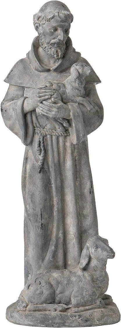 Newman House Studio Vintage St Francis Garden Statue - 15.2 Inch Resin Patron of Animal Figurine Saint Francis Sculpture with Sheep for Garden Decor