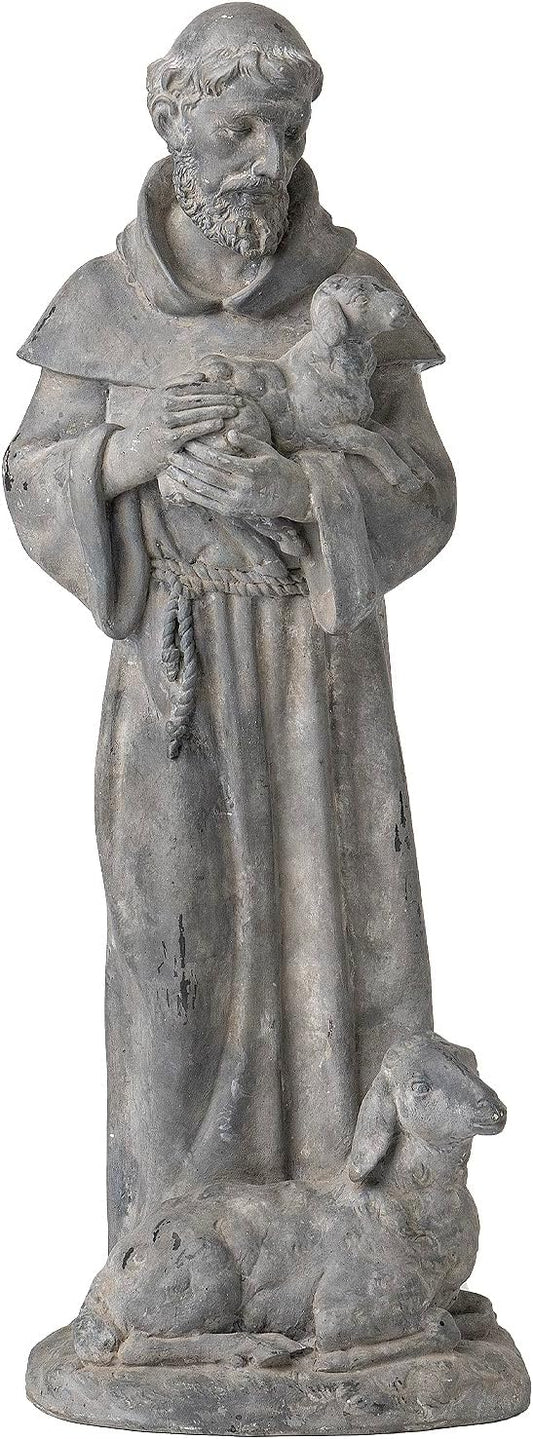 Newman House Studio Vintage St Francis Garden Statue - 15.2 Inch Resin Patron of Animal Figurine Saint Francis Sculpture with Sheep for Garden Decor